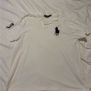 Ralph Lauren White Polo Shirt with Navy Logo